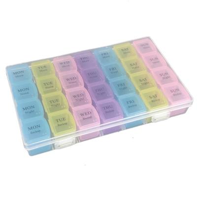 China PP Plastic Cheap Price 28 Compartments Weekly Plastic Pill Organizer 7 Days Pill Box 28 Cases for sale