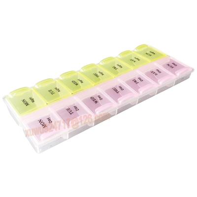 China Hot Sale Cheap Price PP Plastic 14 Compartments Weekly Pill Organizer Plastic 7 Days Pill Box 14 Cases for sale