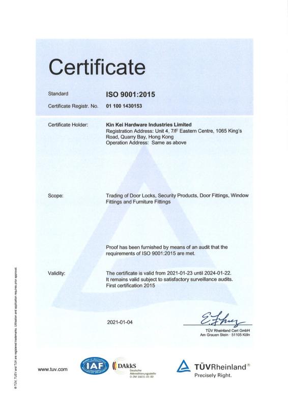 ISO9001 - KIN KEI HARDWARE INDUSTRIES LIMITED