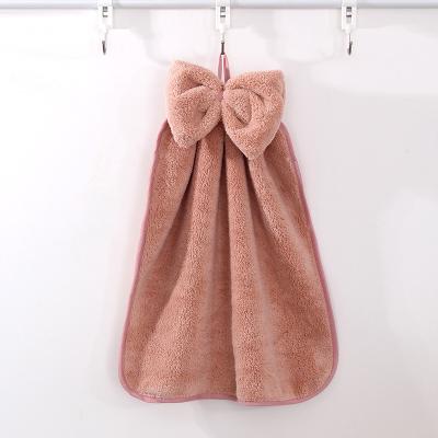 China Lovely Coral Bow Tie Towel Kitchen Toiletry Hanging Absorbent Towel Safe For Children Velvet for sale