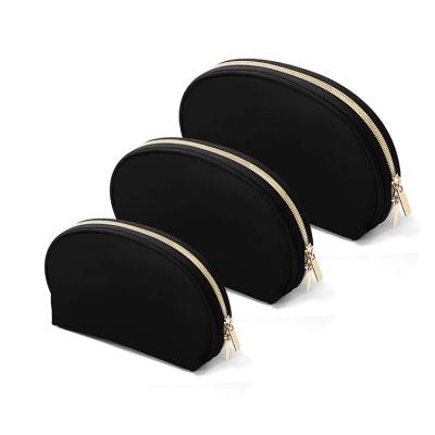 China EC0276 Fashion Black Logo Polyester Cosmetic Bags Blank Gold Zipper Custom Small Makeup Bag for sale