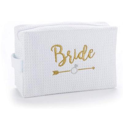 China EC0236 Fashion Bride Cosmetic Bag Wholesale Custom Logo White Waffle Weave Cosmetic Bags for sale