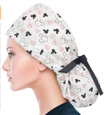 China Buffy Tie Back Surgical Cap Breathable Breathable Scrub Cap Cotton Operant Cap With Headband For Long Hair Nurse for sale