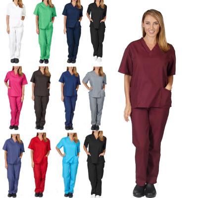 China Breathable Breathable Uniforms Medical Nursing Doctor Scrubs Uniform Short Sleeve Tops+Pants Scrub Sets for sale