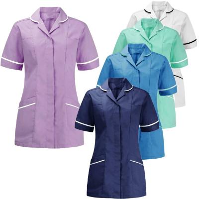 China Custom Short Sleeve Breathable Nurse Healthcare Tunic Uniform Medical Shirt Scrub Top for sale