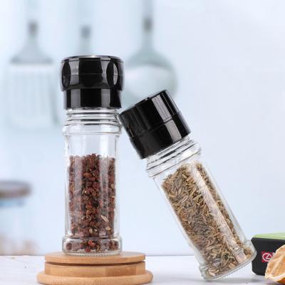 China 200ml PET Viable Packing Salt Shaker Salt Mill Pepper Grinder Set Black Ceramic Grinder for sale