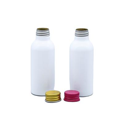 China Refillable aluminum drinking water packaging bottles/factory supplier white metal cosmetic bottle with screw caps aluminum bottles wholesale for sale