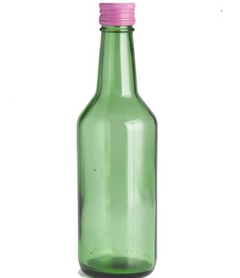 China 360ml beverage glass bottle 28mm neck green color glass bottle for juice soju drinks free samples soju glass bottle for sale