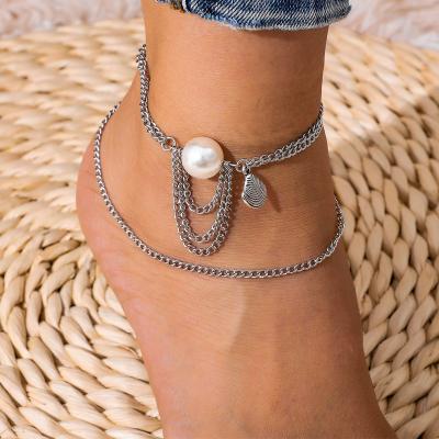 China Antioxidation Summer New Design Boho Pearl Adjustable Ethnic Geometric Natural Freshwater Freshwater Anklet For Beach for sale