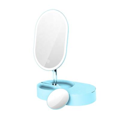 China Novelty Mirror Led New Mirror With Rechargeable 2000mah Battery Table Standing Led Makeup Mirror for sale