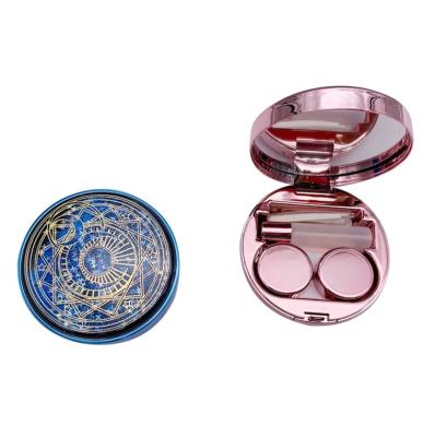 China Contact Lenses Care Contact Lens Cases Colored Small Blue Marble Contact Lens Case With Tweezers for sale