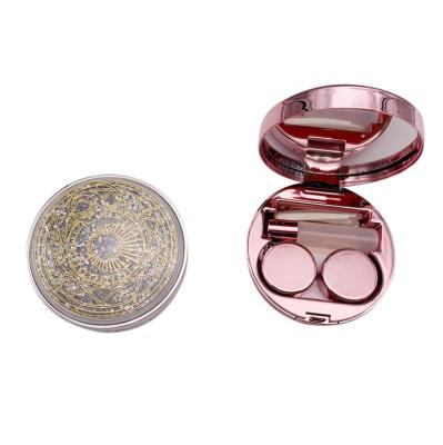 China Contact Lenses Care Contact Lens Cases Colored Small Silver Marble Contact Lens Case With Tweezers for sale