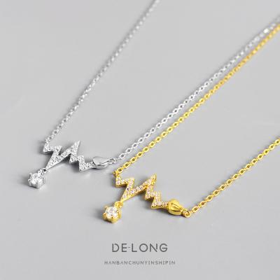 China CLASSIC Silver Heartbeat Necklace Minority Design 925 ECG Collarbone Chain Korean Fashion Jewelry for sale