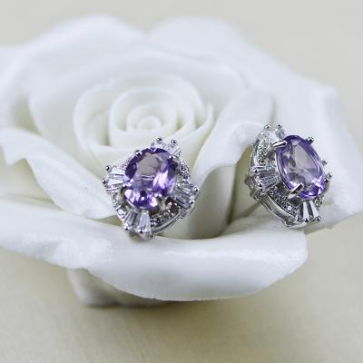 China 925 Silver Crystal Lady Earring With Natural Purple Crystal Stone Amethyst New Designation Jewelry for sale