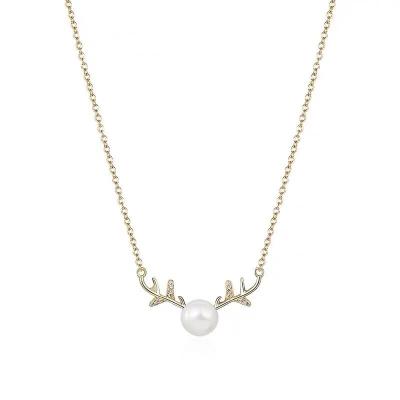 China Christmas European and American deer clavicle chain S925 zircon pearl CLASSIC main silver inlaid freshwater necklace for sale