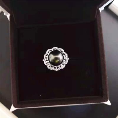 China Elegant Natural Tahitian Black Pearl Ring In Silver Mouth Ring Raw 925 Christmas Gift Jewelry For Women for sale