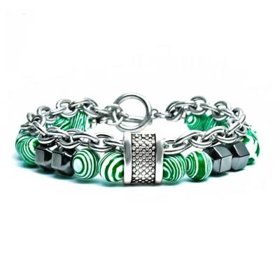 China European and American men's malachite BRACELET CLASSIC metal beads hip hop fashion new bracelet for sale