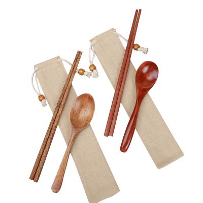 China Sustainable Reusable wooden tableware Student cloth bag Custom brand Chopsticks and spoons Portable for sale