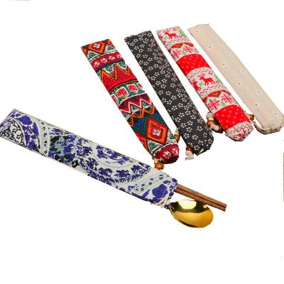 China Sustainable Wholesale portable tableware storage bag outdoor chopsticks knife and fork cloth bag tableware drawstring bag for sale