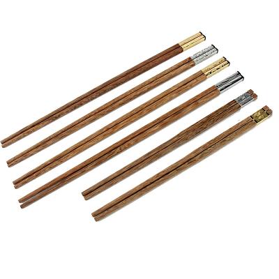 China Sustainable Environmental friendly chopsticks solid wood chicken wings wooden chopsticks high grade metal head restaurant chopsticks for sale