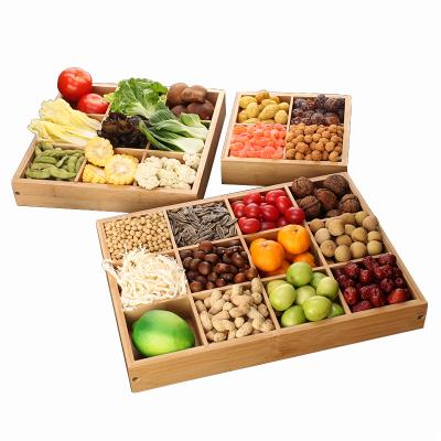 China Wooden box for storing dried fruits and snacks removable bamboo tableware side dish Jiugongge tray 23021 for sale