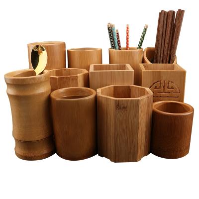 China Sustainable Restaurant desktop custom logo storage tableware knife and fork tube round bamboo chopsticks tube for sale