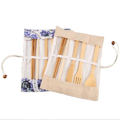 China Sustainable Chopsticks straw cleaning brush biodegradable bamboo portable set tableware knife and fork spoon 6-piece set for sale