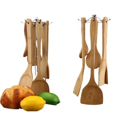 China Sustainable Custom logo cookware 7-piece kitchen cooking set wooden spoon bamboo spatula for sale