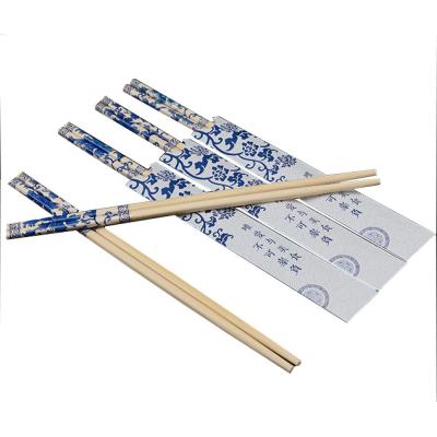 China Disposable Blue and white porcelain pattern disposable bamboo chopsticks paper set restaurant paper bag cover custom trademark for sale