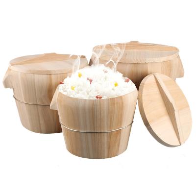 China Sustainable Chinese restaurant hotel wood food bucket with lid rice bucket steamed rice bucket for sale