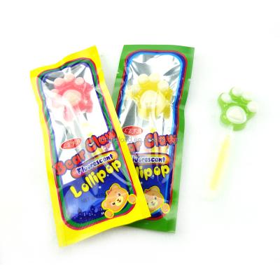 China LP-043 Normal Hot Sale Pop Candy Box Package Bear Paw Shape Hard Candy Glow Stick Soft Light Up Lollipop for sale