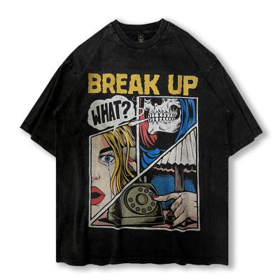 China Anti-wrinkle hip-hop cartoon anime washed oversized half-sleeve men's clothing from old the high street retro T-shirt for sale