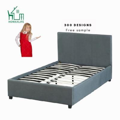 China Free Sample Tufted Width Gray Low Double Bed Frame With Storage Drawers for sale