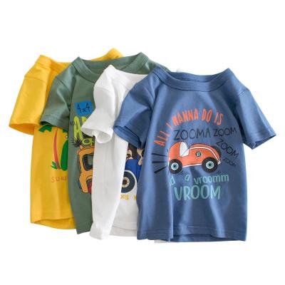 China Children's Summer T-shirt Children Clothing Boys Cartoon Car Pattern Senior Breathable 100% Cotton Short Sleeve T-shirt for sale