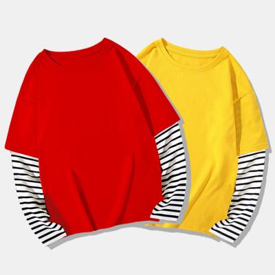 China Autumn Fashion Children Clothing Boys Girls Faux-Two-Piece Long Sleeve T-shirt Cotton Striped Anti-Pilling Shirt for sale