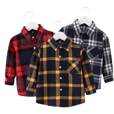 China Boys Breathable 19 Colors Classic Spring Autumn Casual Clothing British Plaid Brushed Long Sleeve Shirt for sale