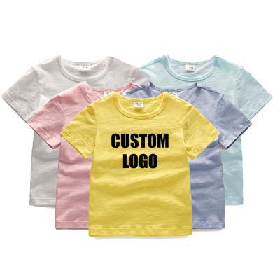 China Custom LOGO Cartoon Pattern Print Slub Cotton Breathable Kids Shorts Sheath Summer Breathable T-Shrit Tops Boys Girls for sale