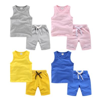 China Kids Casual Baby Boy Clothing Sets Summer Girls Cotton Candy Color Tank Set Tops Breathable Shorts Two Piece Sets for sale