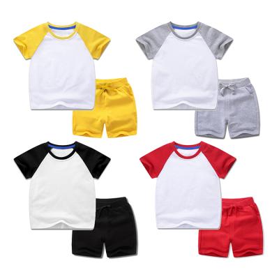 China Kids Summer Casual Suits Boys Girls Raglan Sleeve Suit Colorful Jogging Casual Cotton T-shirt Shorts Two Piece Set for sale