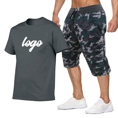 China Jogging Two Piece Short Sets LOGO Summer Tracksuit Breathable Sportswear Suits Men Custom T-shirt Sweatpants Pants for sale