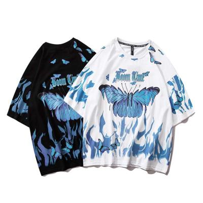 China Fashion Streetwear Hip Hop Men's Casual Tees QUICK DRY Summer Butterfly Print Loose Oversized Cotton Tees for sale