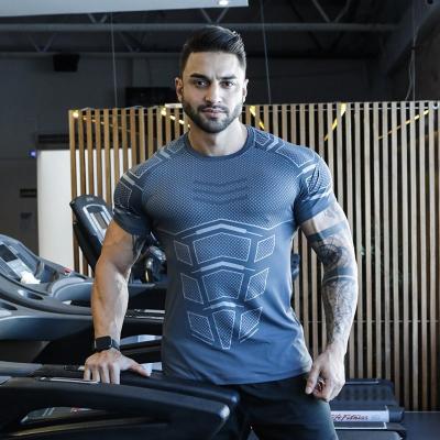 China Summer Fitness Men Gym Sports T-shirt Male Stretch Quick Dry Lean Bodybuilding Musle Tops T Shirt for sale