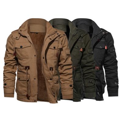 China Regular Thicken Winter Men Motorcycle Jacket Hooded Outdoor Multi Pocket Warm Fleece Plus Size Military Jacket for sale