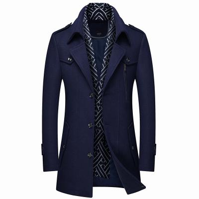 China 2020 Latest Long Ditch Coat Men's Woolen Slim Fit Breathable Winter Plus Size Warm Overcoat Woolen Coat for sale