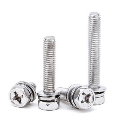 China HORSES M3M4M5M6M M10 304 Stainless Steel Cross Three-combination Bolt Outer Hex Screw With Spring Pad Combination Flat Screw for sale