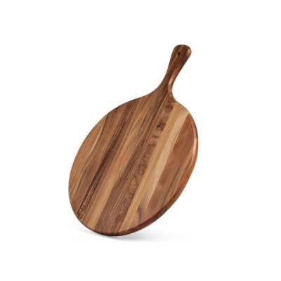 China Factory direct sustainable acacia round wooden cutting board with round handle pizza pallet and charcuterie serving board for kitchen for sale