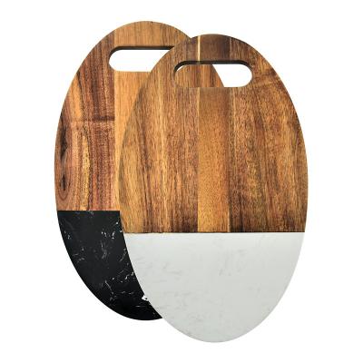 China Factory Direct Sale Sustainable Brown Oval Wooden Mixed Marble Chopper for Cheese, Steak, Bread, Charcuterie Board for sale