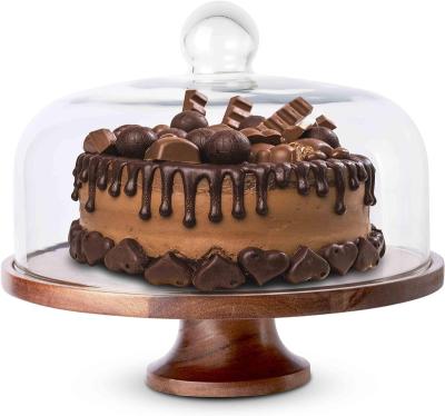 China Sustainable Best-Selling Cake Tray Cake Stand with Clear Acrylic Dome Lid, Acacia Wooden Cake Stand for Birthday Parties, Weddings, Gifts for sale