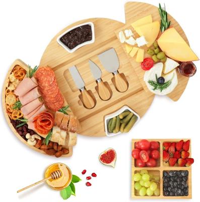 China Sustainable Hot Sales Charcuterie Round Bamboo Cheese Board Large Set Cheese Serving Tray, Cheese Platter - For Entertaining and Serving for sale