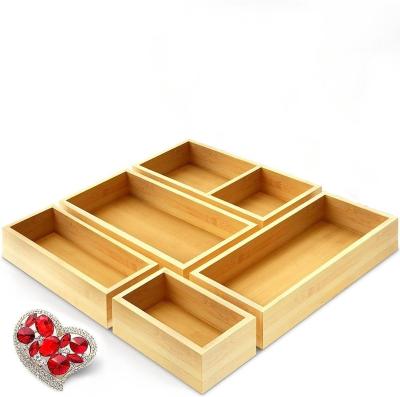 China Durable High Quality Bamboo Drawer Organizer Storage Box Multi-Use Drawer Organizer for Kitchen Office, Makeup, Jewelry for sale